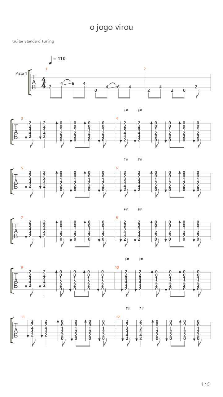 O Jogo Virou吉他谱