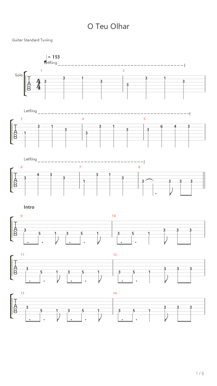 O Teu Olhar吉他谱