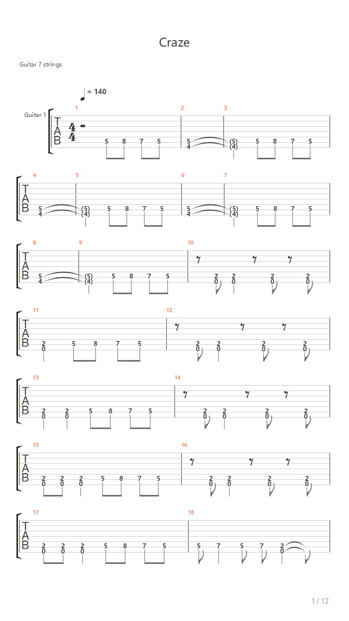 Craze吉他谱