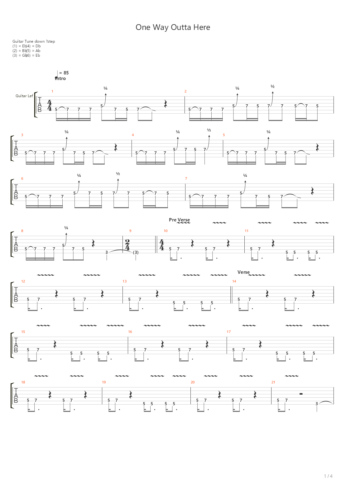 One Way Outta Here吉他谱