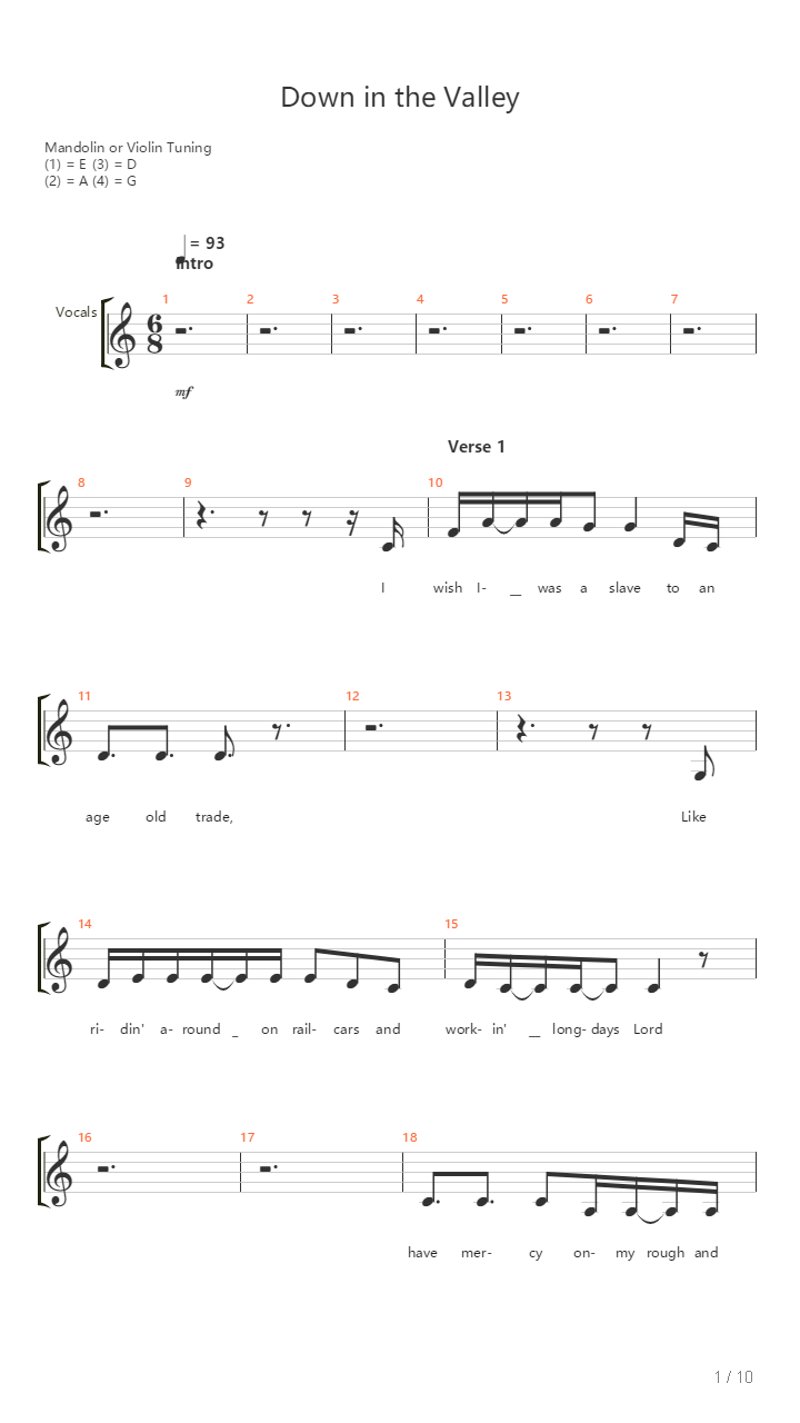 Down In The Valley吉他谱