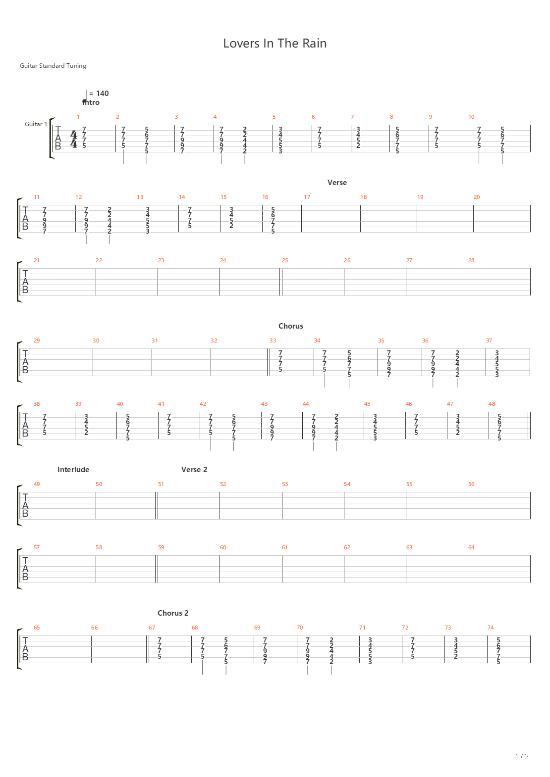 Lovers In The Rain吉他谱