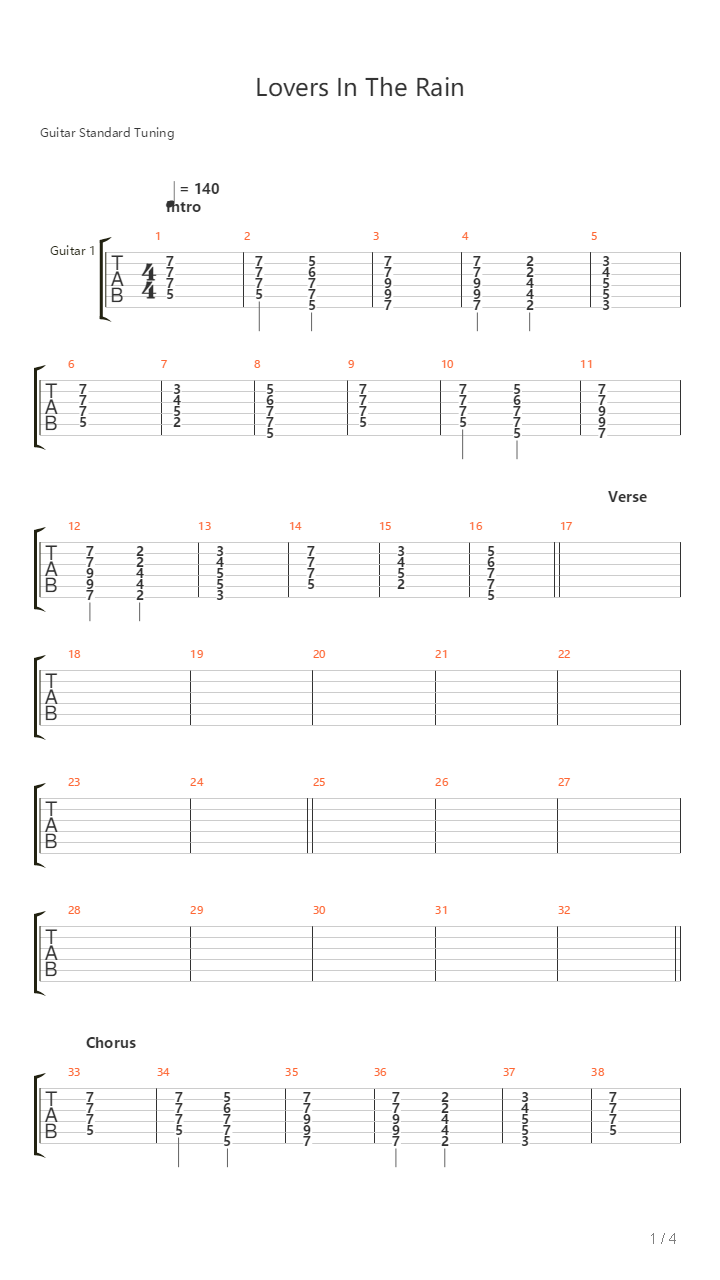Lovers In The Rain吉他谱