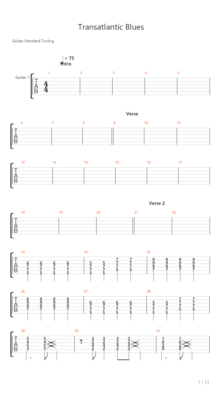 Transatlantic Blues吉他谱