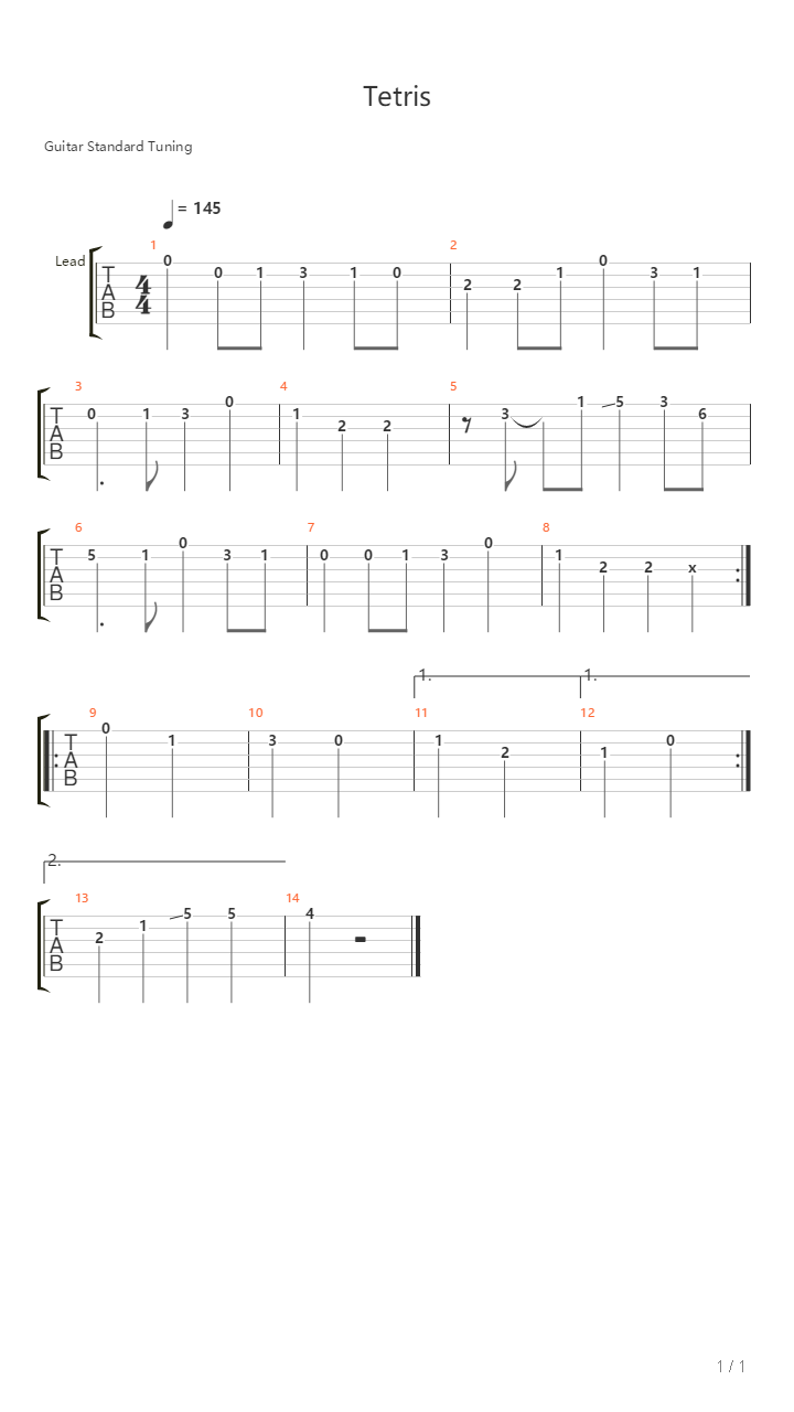 Tetris吉他谱