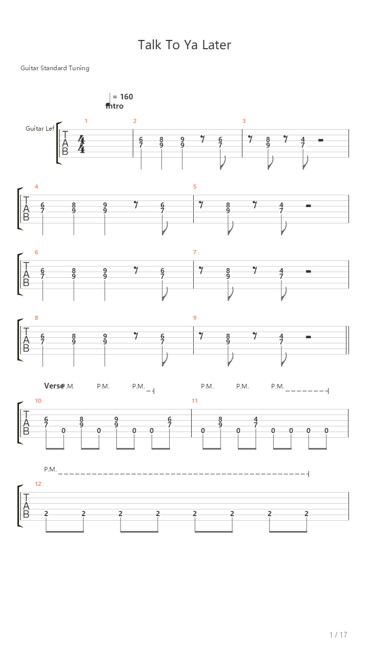 Talk To Ya Later吉他谱