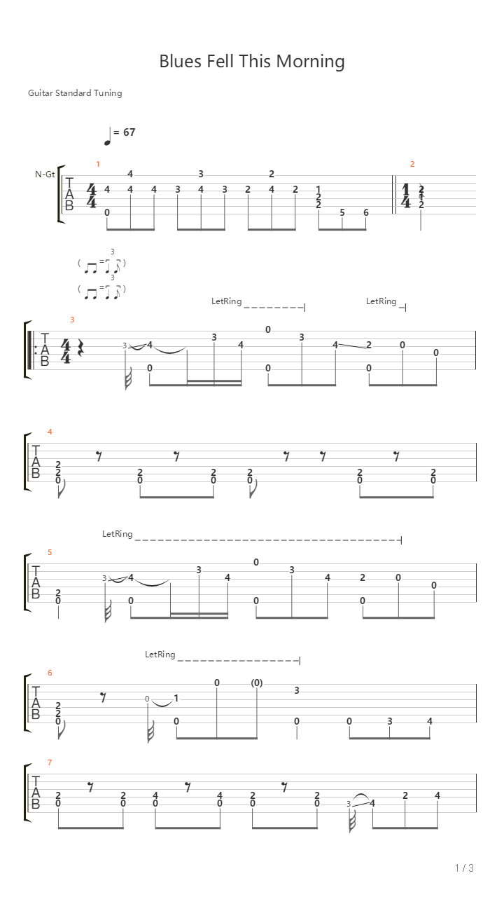 Blues Fell This Morning吉他谱