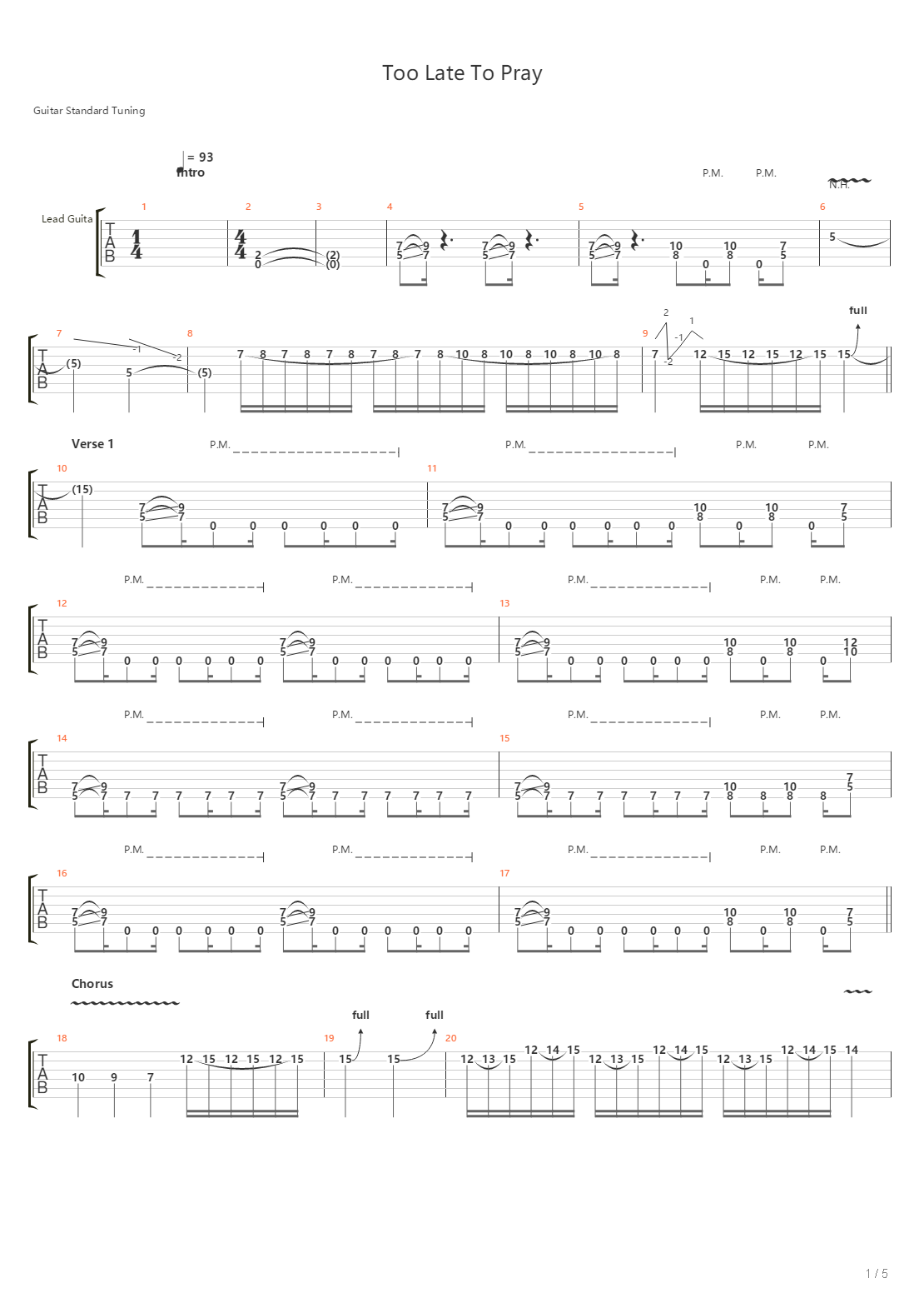 Too Late To Pray吉他谱