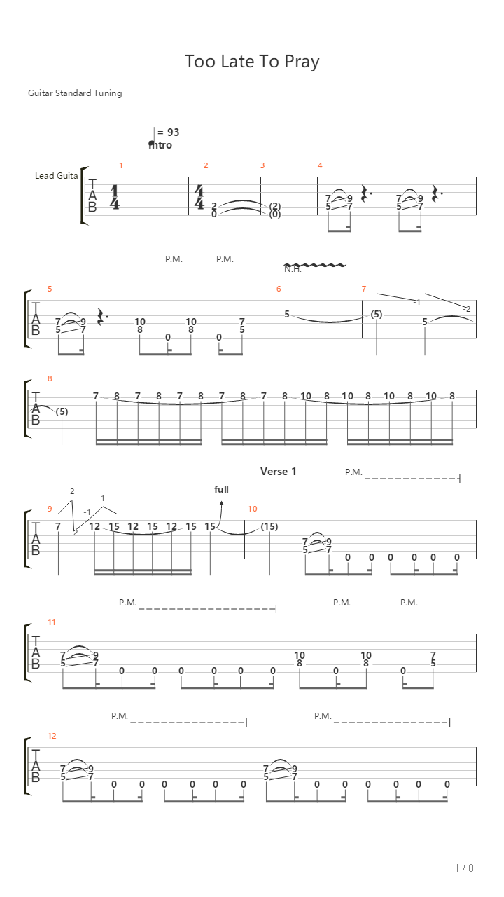 Too Late To Pray吉他谱