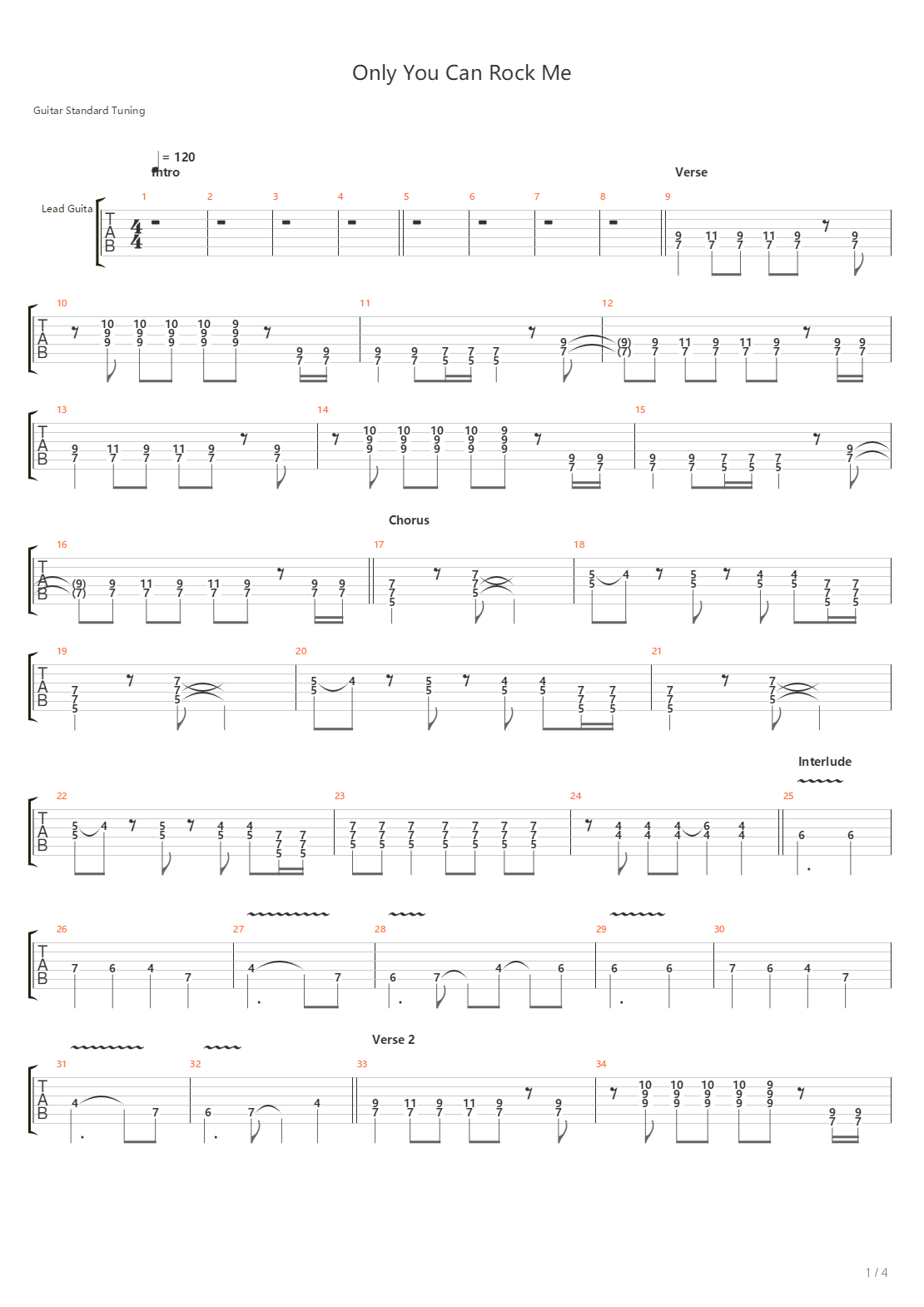 Only You Can Rock Me吉他谱