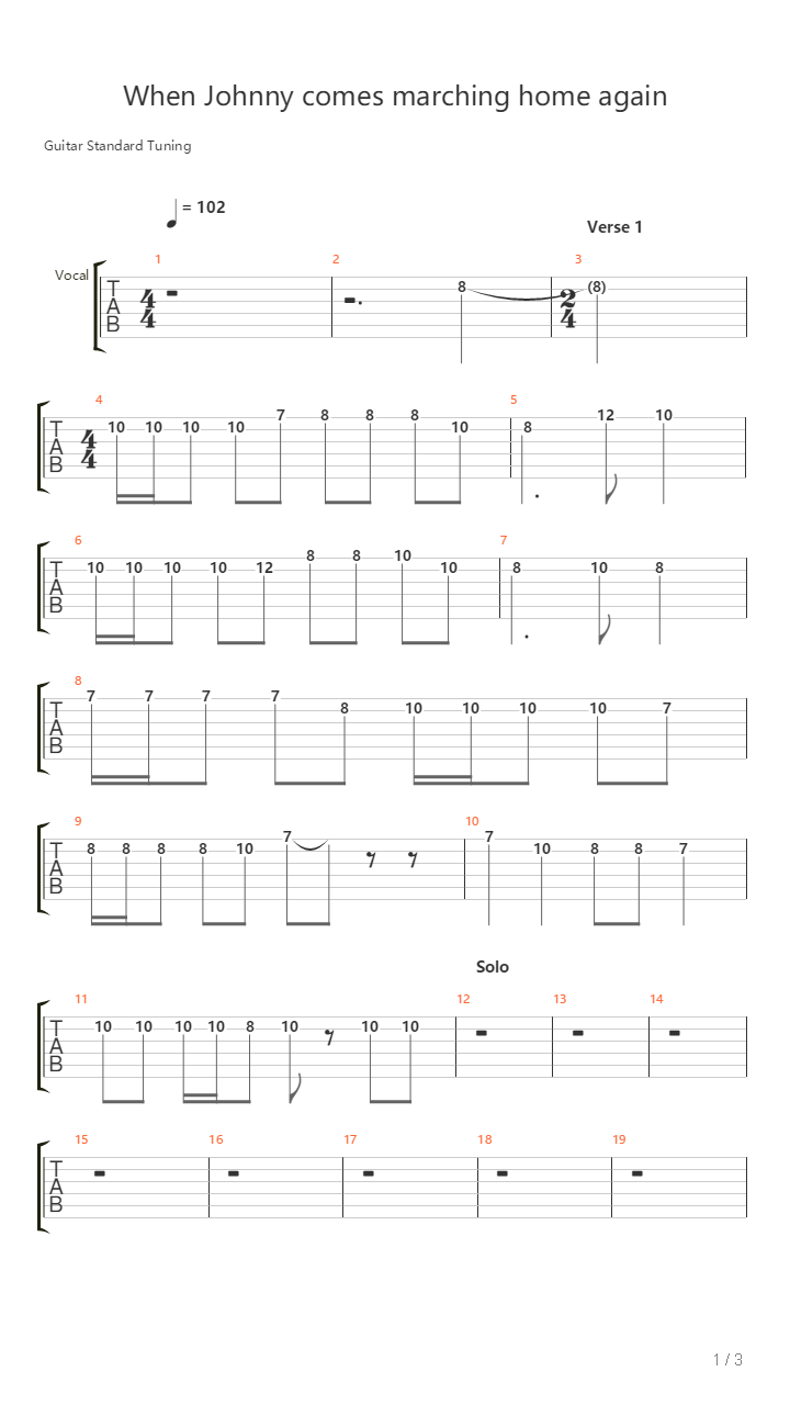 When Johnny Comes Marching Home吉他谱