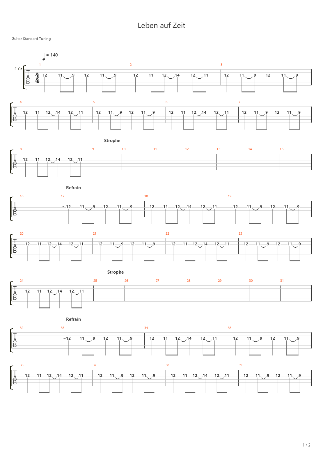 Leben Auf Zeit吉他谱
