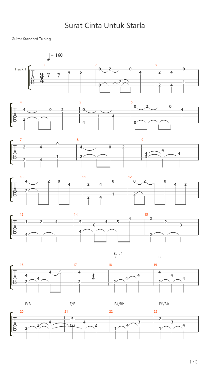 Surat Cinta Untuk Starla吉他谱