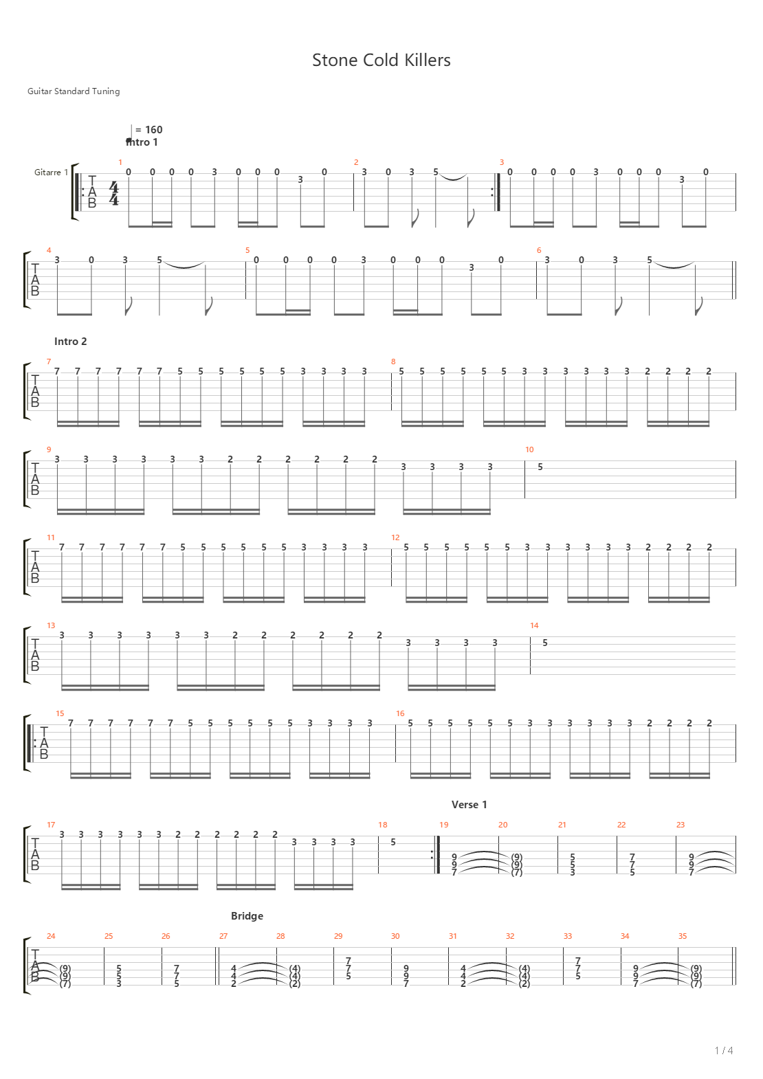 Stone Cold Killers吉他谱