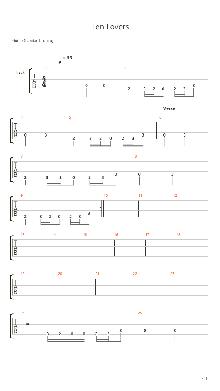 Ten Lovers吉他谱