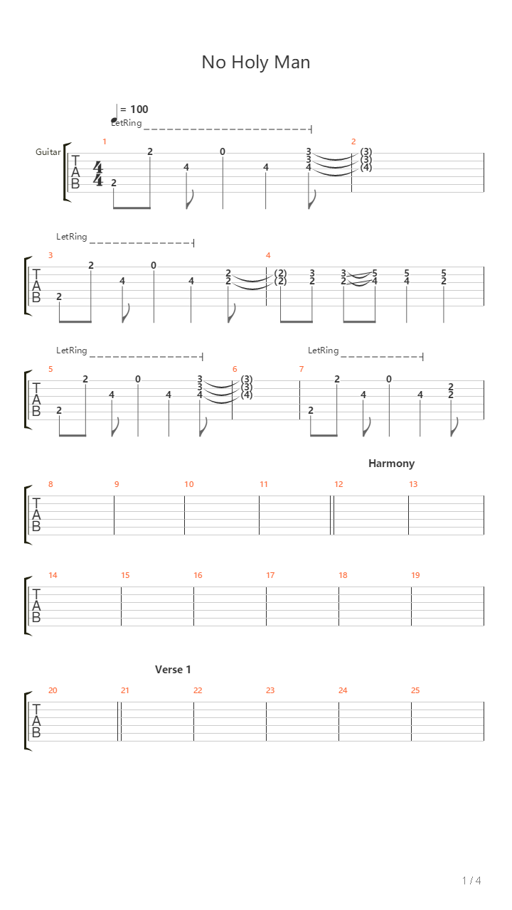 No Holy Man吉他谱