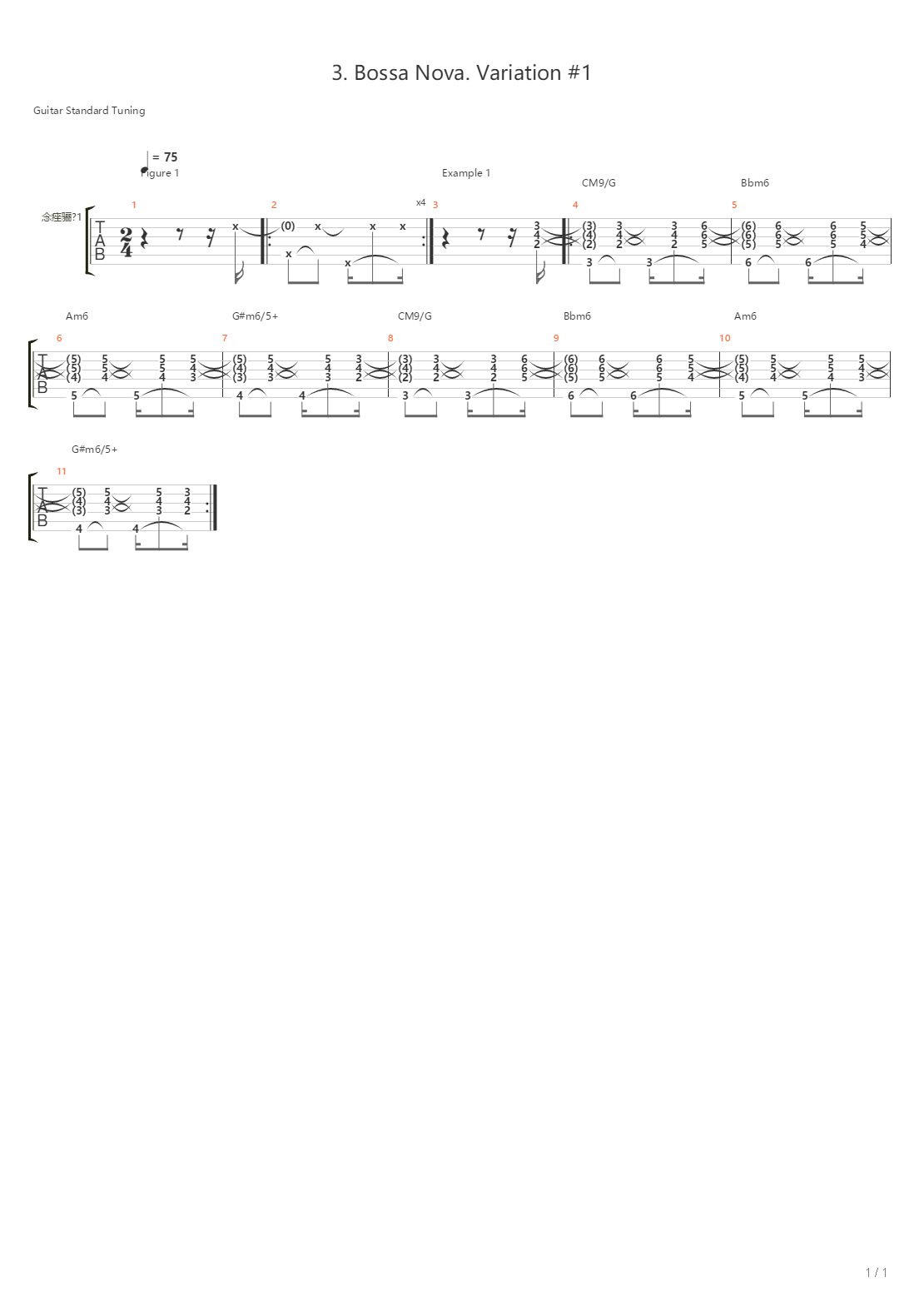 3 Bossa Nova Variation 1吉他谱