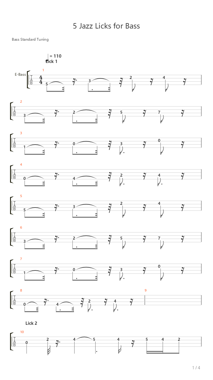 5 Jazz Licks For Bass吉他谱