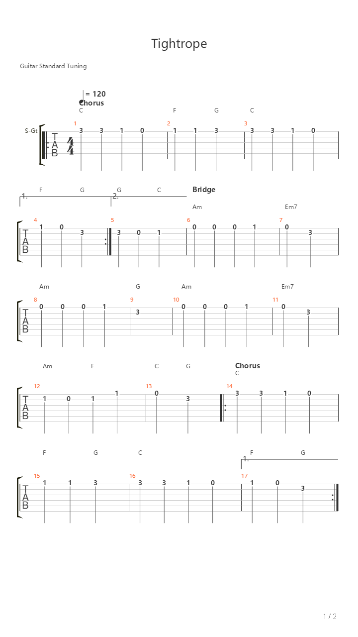 Alan Lord - Tightrope吉他谱