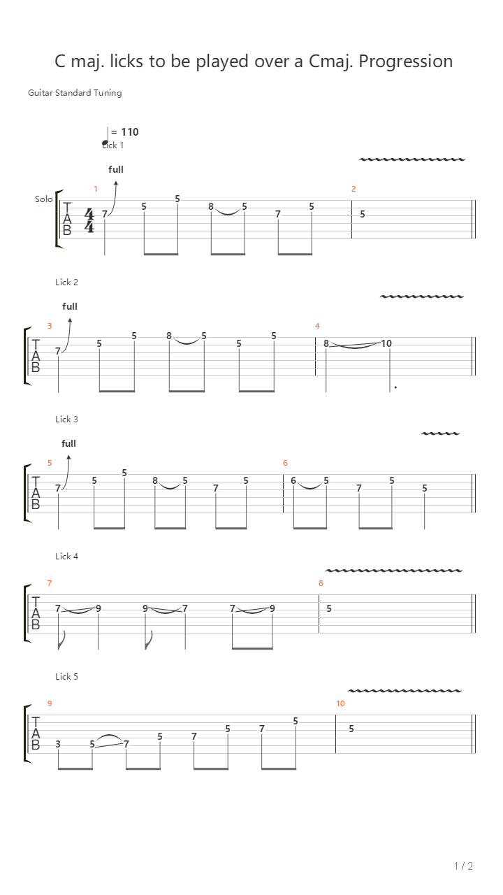 C Major Licks吉他谱