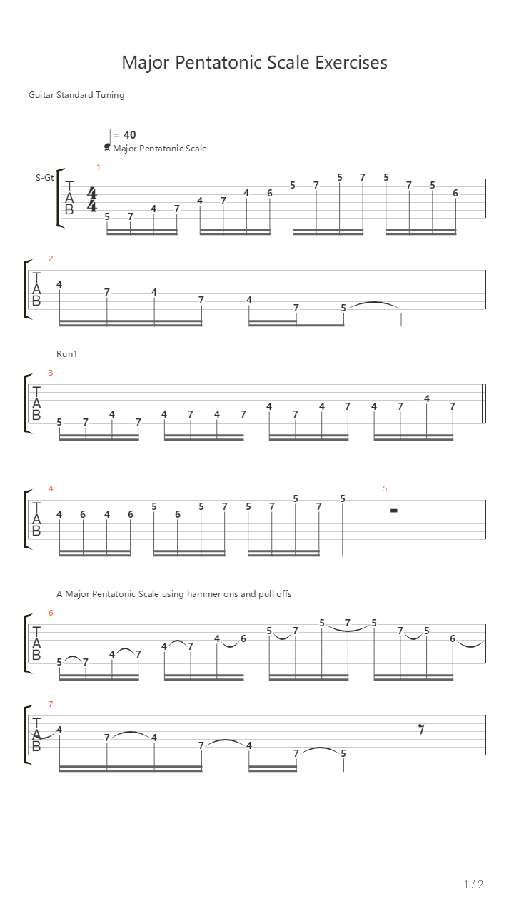 Major Pentatonic Scale Exercises吉他谱