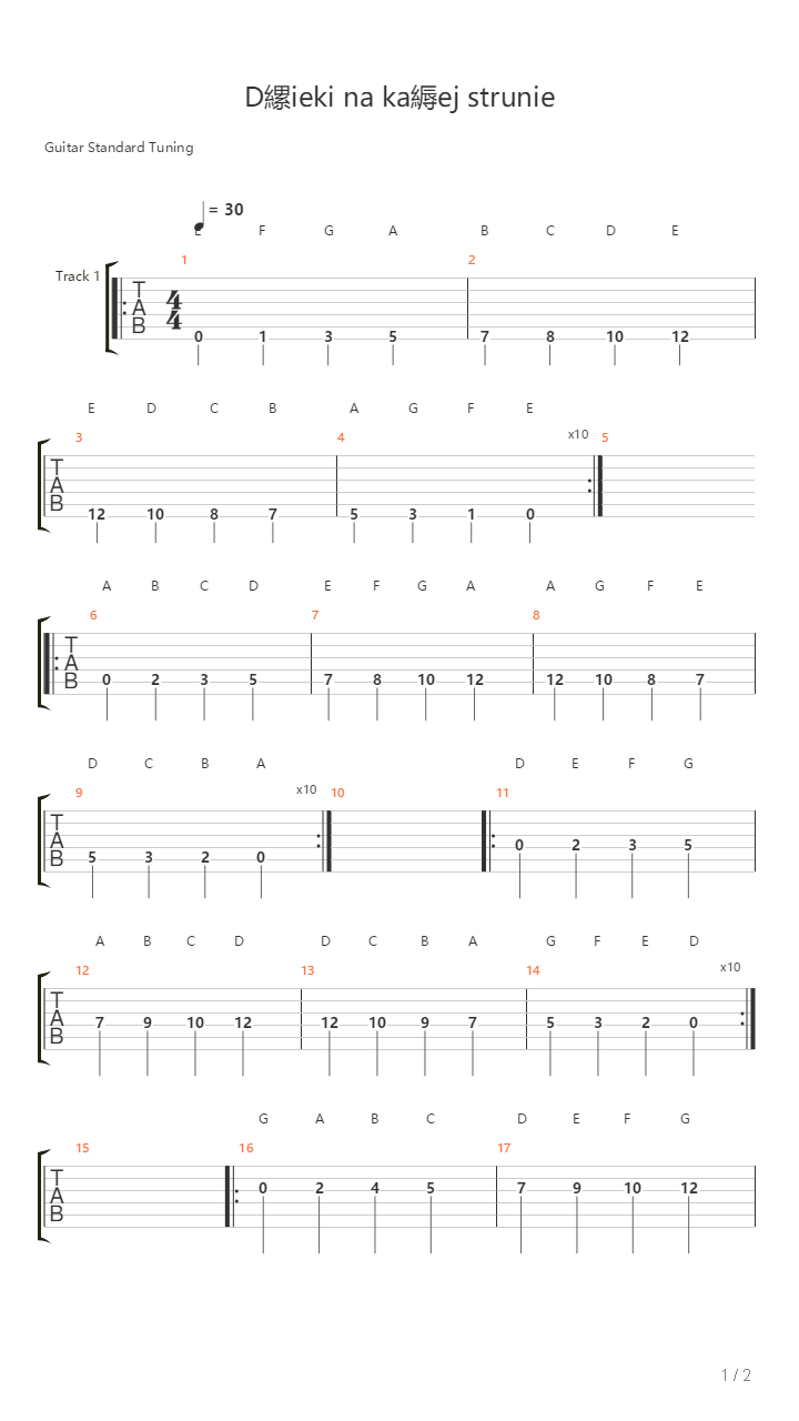 Notes On Each String White Keys Only吉他谱