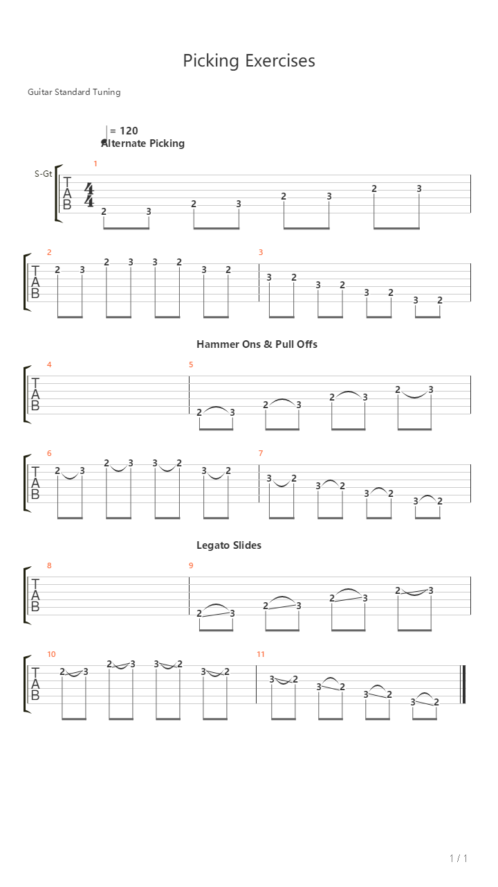 Picking Exercises - Hammer Ons Pull Offs Legato Slides吉他谱