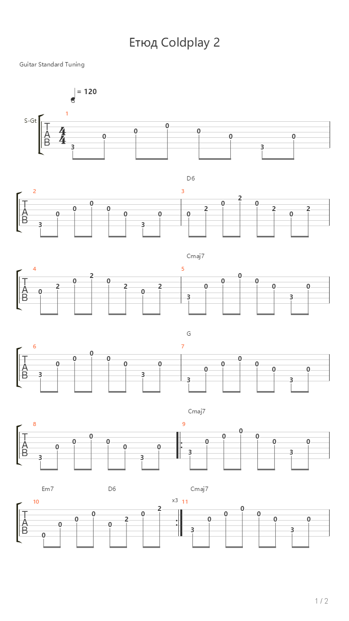 Study On Coldplay Harmony吉他谱