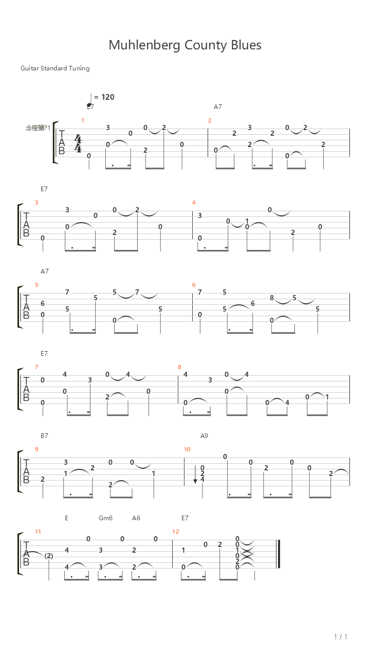 Tommy Flint - Muhlenberg County Blues吉他谱