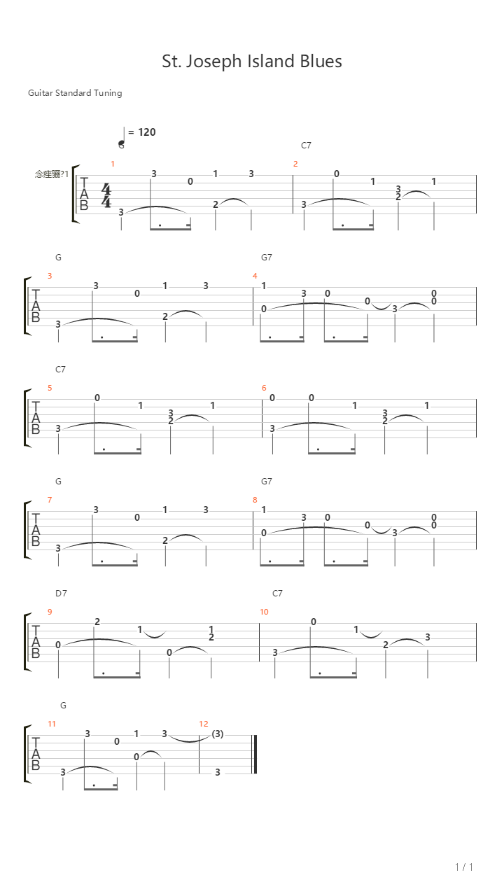Tommy Flint - St Joseph Island Blues吉他谱