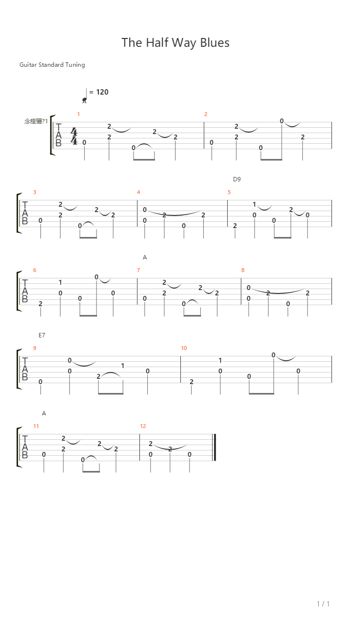 Tommy Flint - The Half Way Blues吉他谱