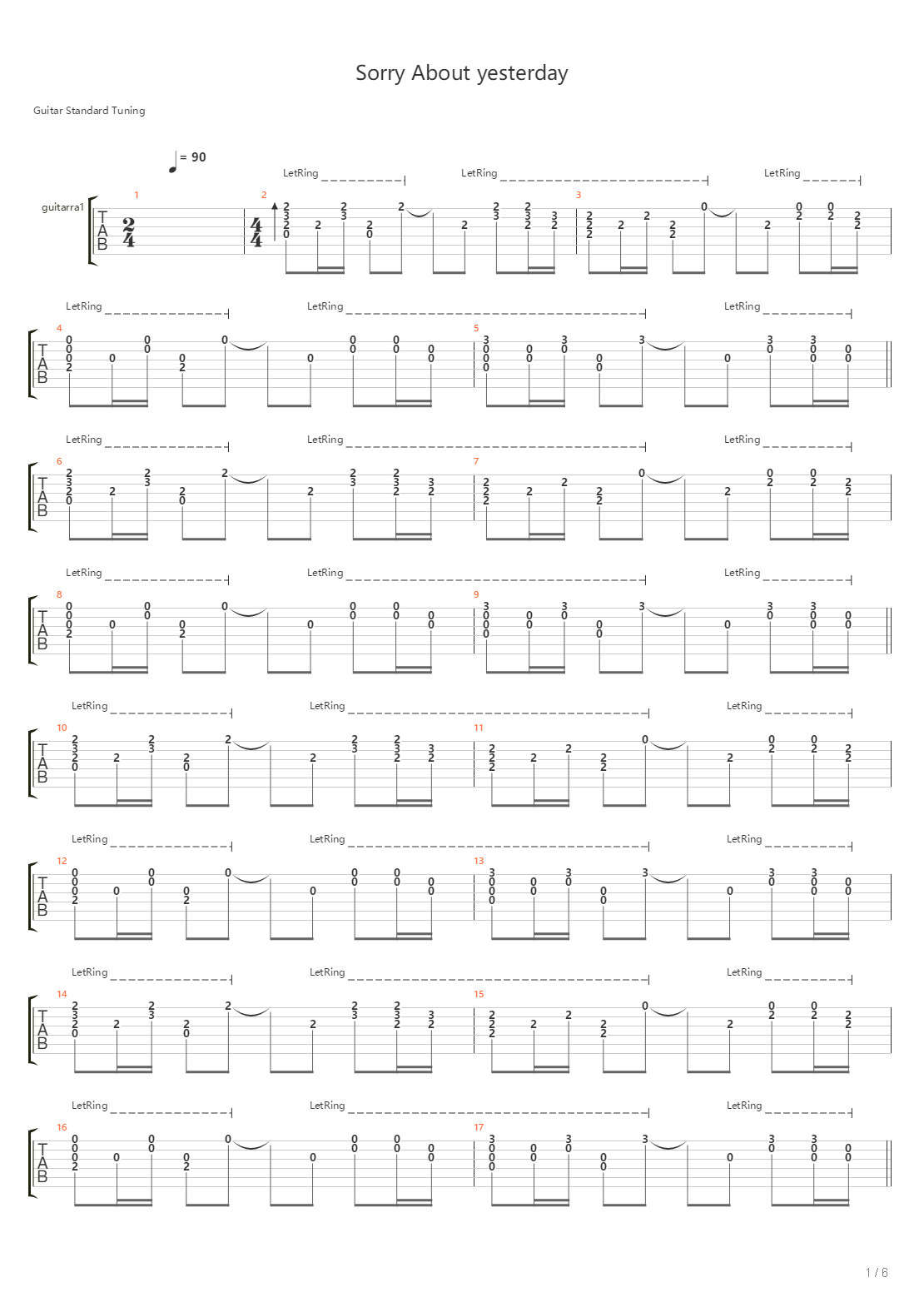 Sorry About Yesterday吉他谱