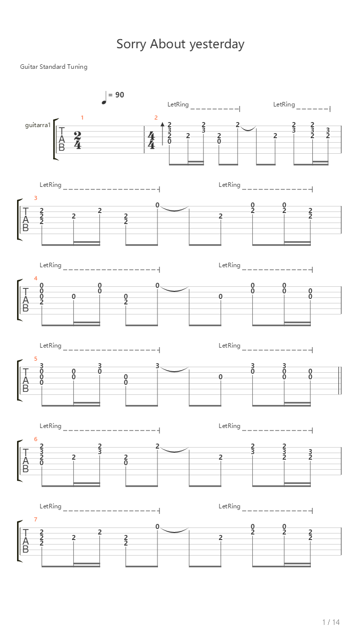 Sorry About Yesterday吉他谱