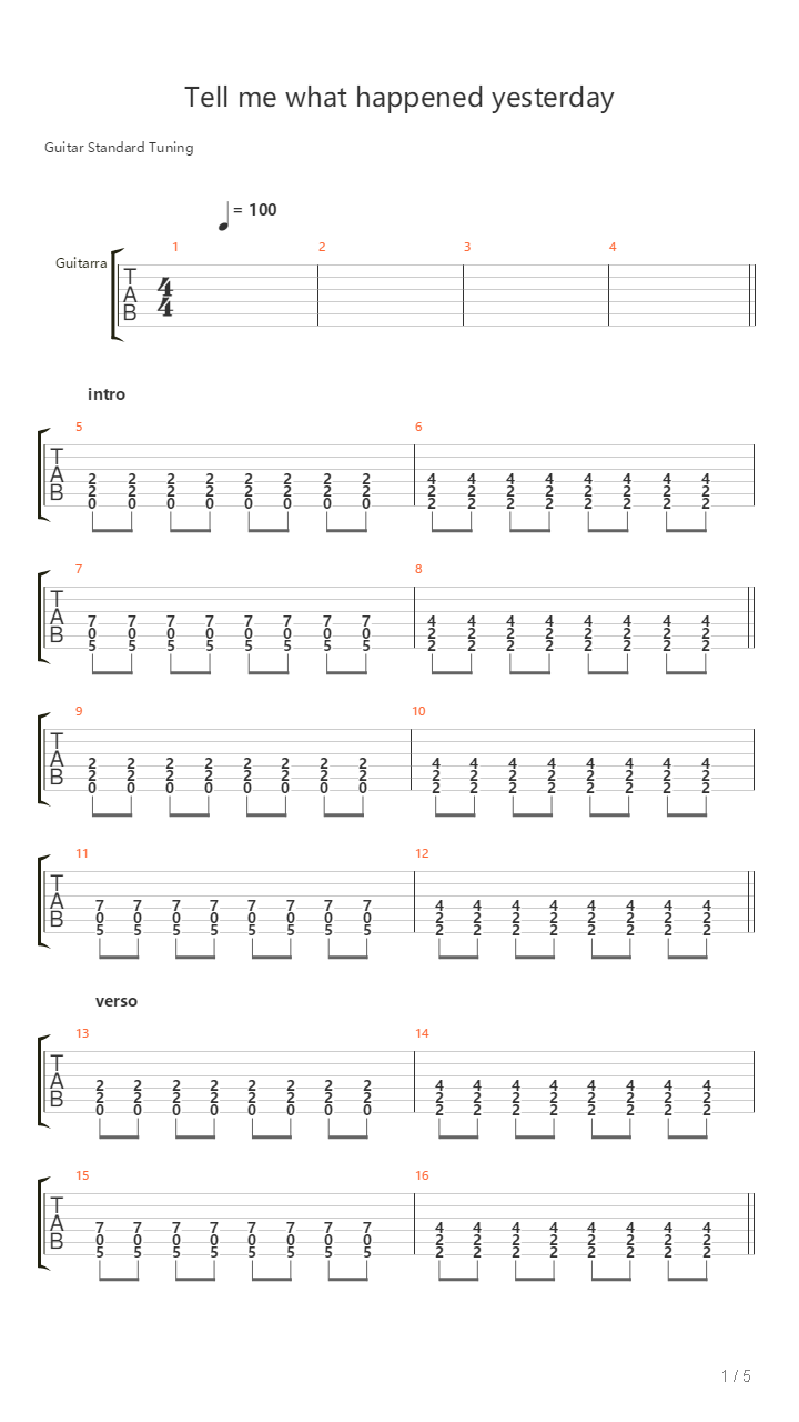 Tell Me What Happened Yesterday吉他谱