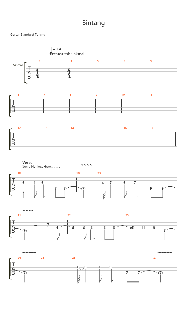 Bintang吉他谱