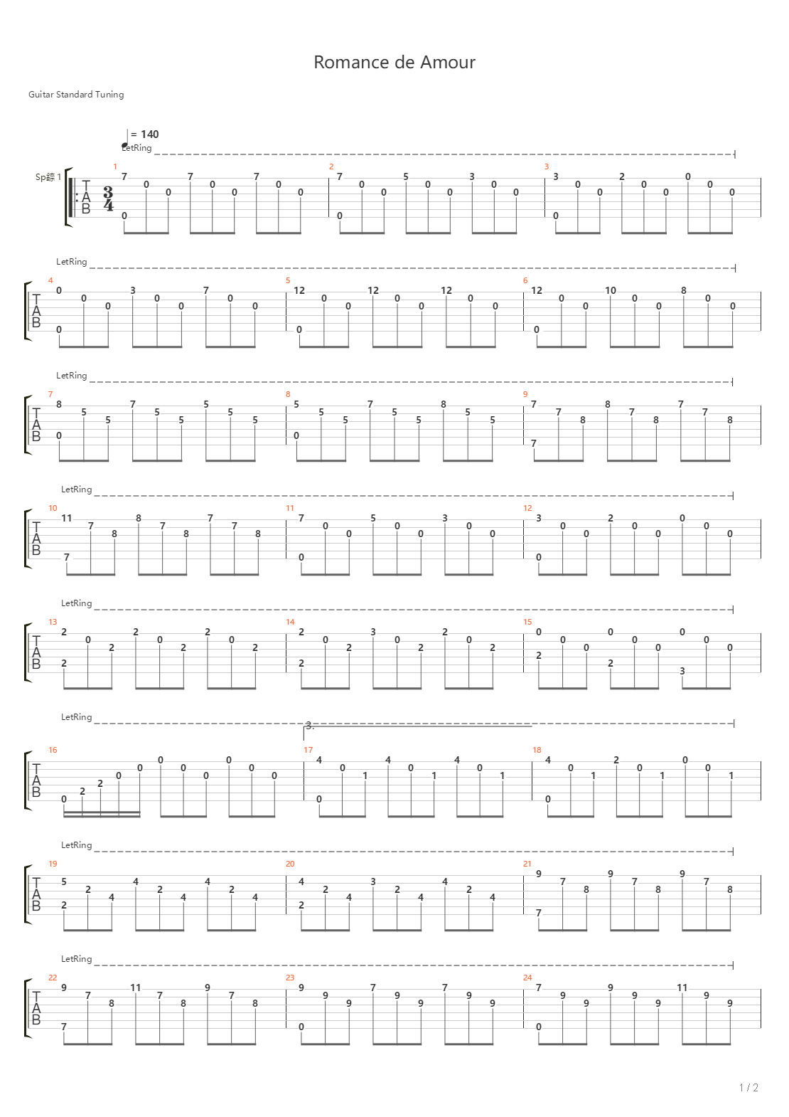 Romance De Amour吉他谱