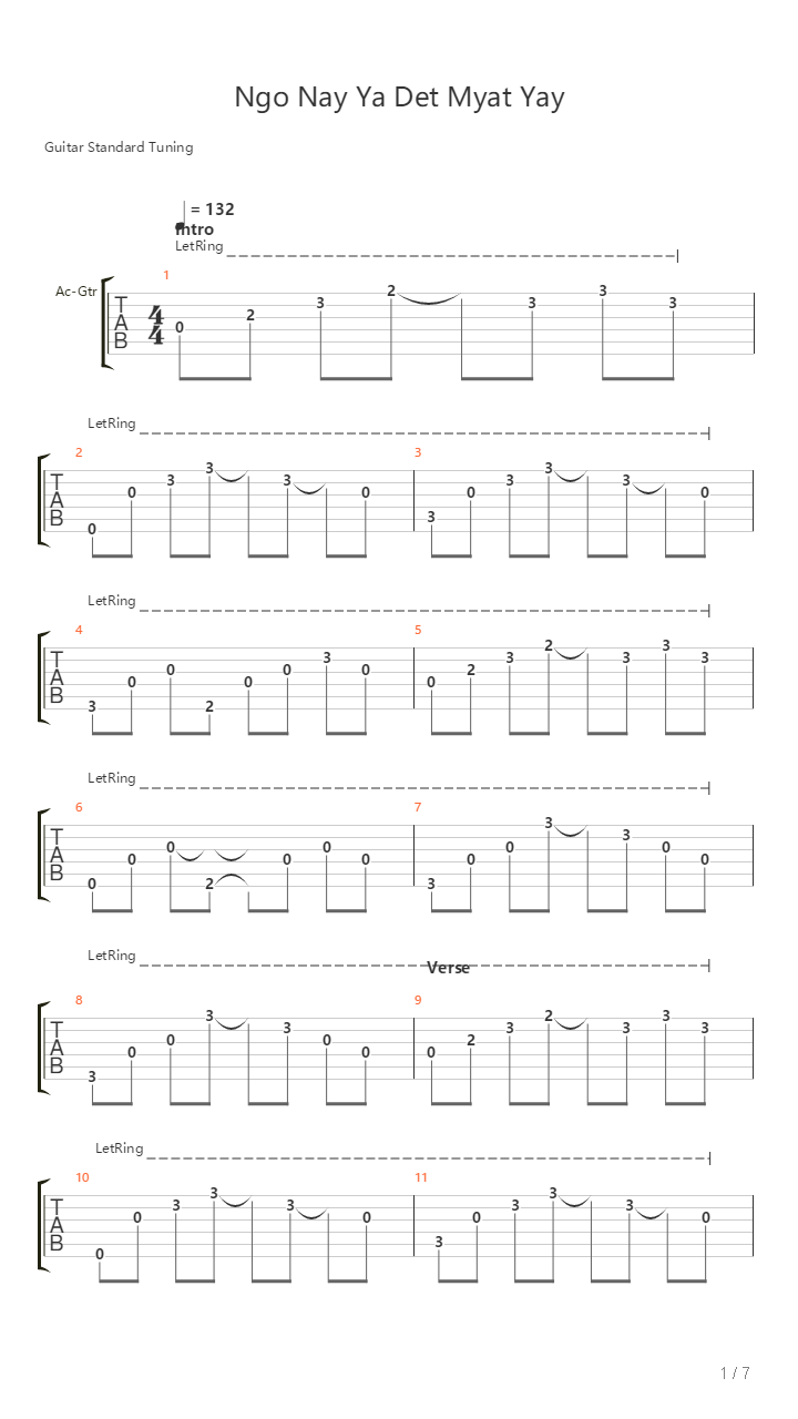 Ngo Nay Ya Det Myat Yay吉他谱