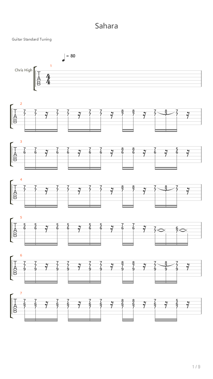 Sahara吉他谱