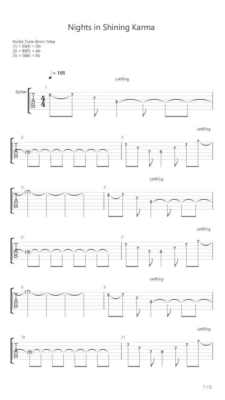 Nights In Shining Karma吉他谱
