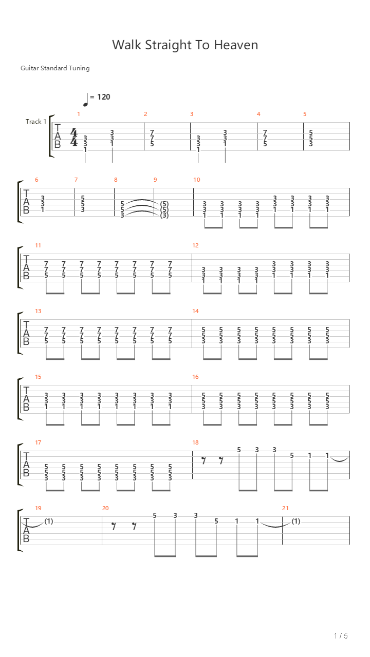 Walk Straight To Heaven吉他谱