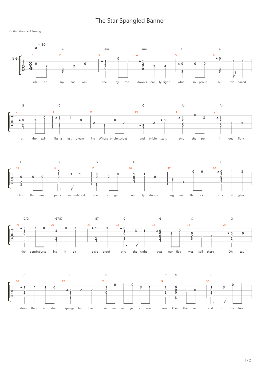 The Star Spangled Banner吉他谱