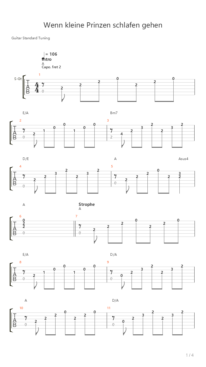 Wenn Kleine Prinzen Schlafen Gehen吉他谱