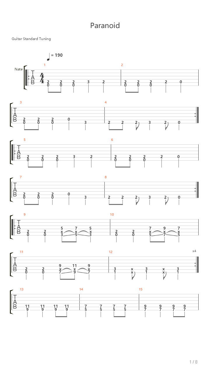 Paranoid吉他谱