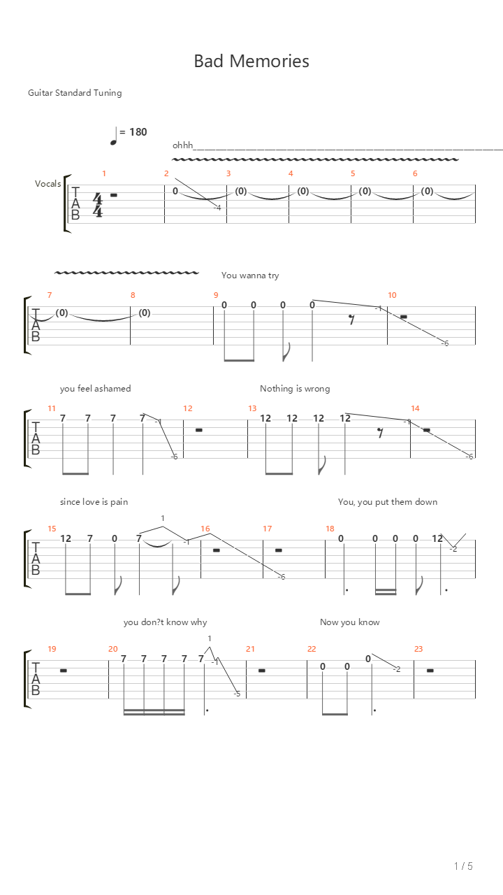 Bad Memories吉他谱