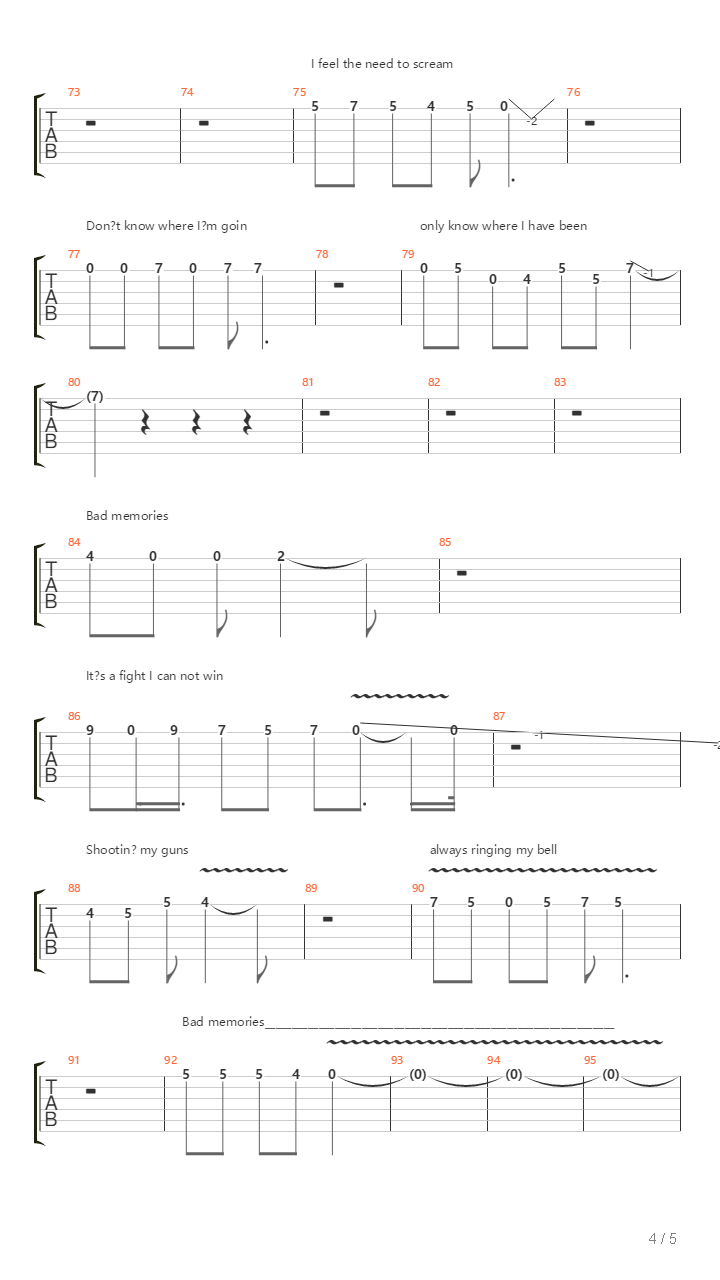 Bad Memories吉他谱