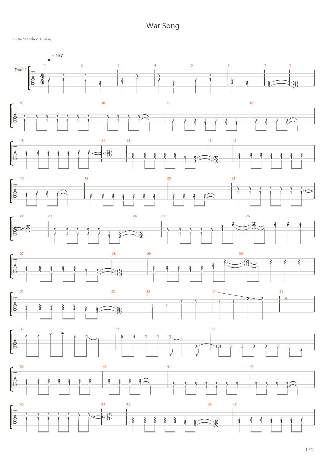 War Song吉他谱