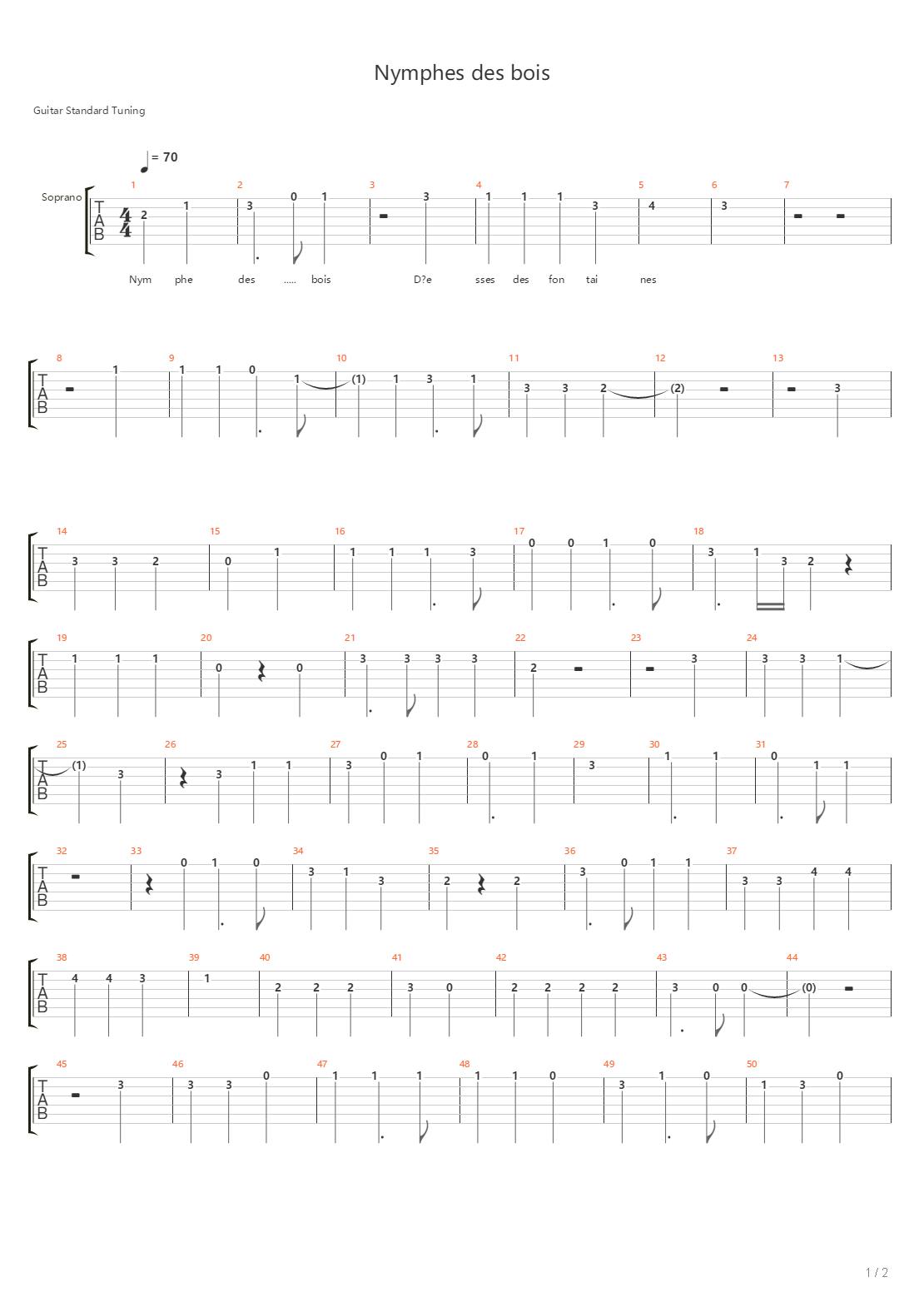 Nymphe Des Bois吉他谱