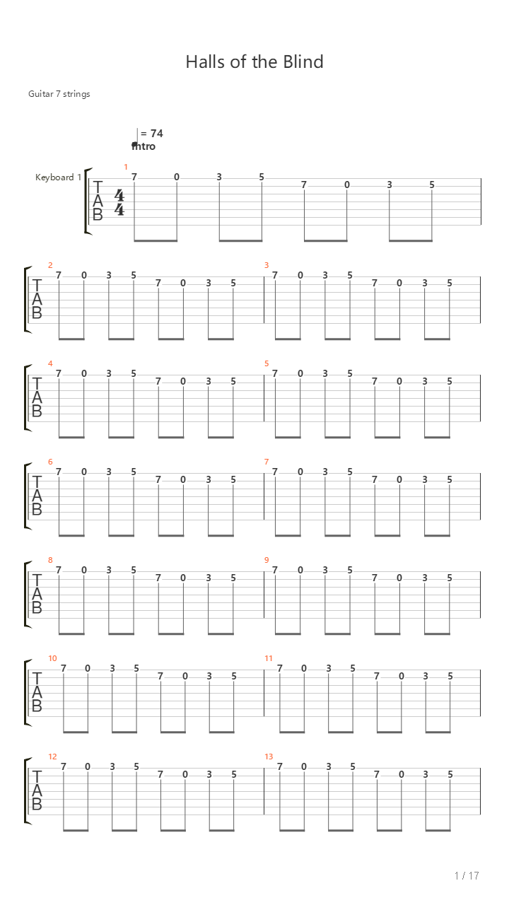 Halls Of The Blind吉他谱