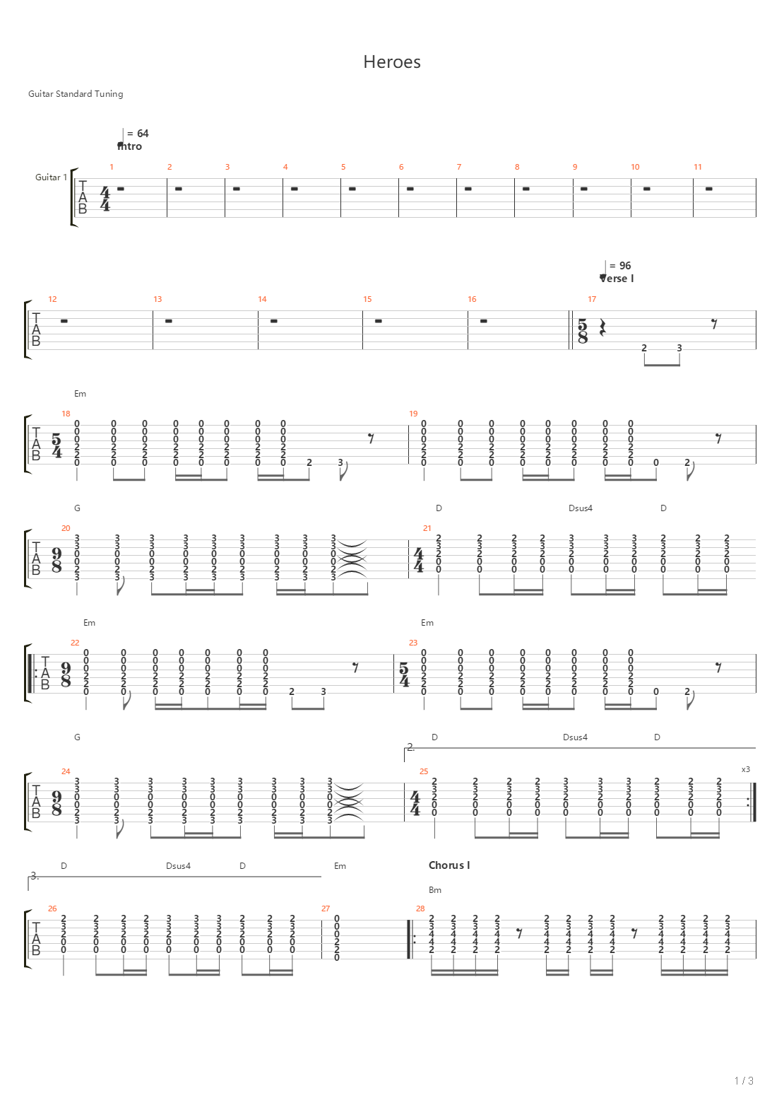 Heroes吉他谱