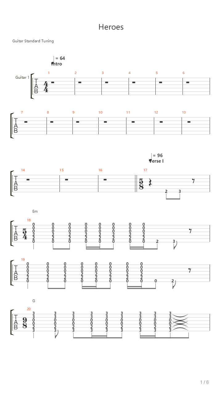 Heroes吉他谱